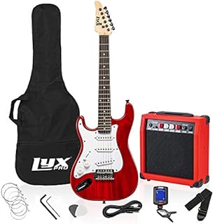 LyxPro Left Hand 36 Inch Electric Guitar and Kit for Lefty Kids with 3/4 Size Beginner’s Guitar, Amp, Six Strings, Two Picks, Shoulder Strap, Digital Clip On Tuner, Cable and Soft Case Gig Bag - Red