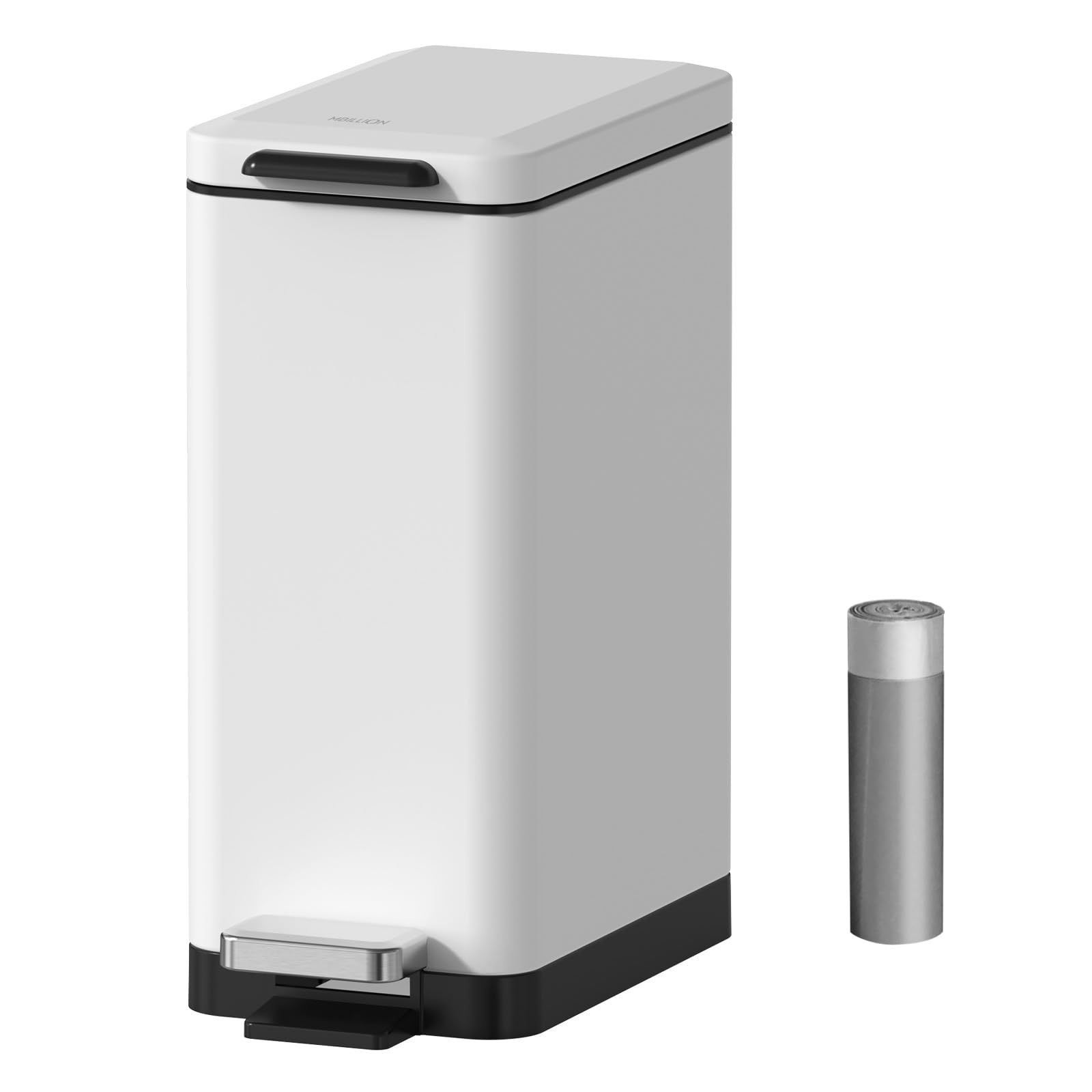 Mbillion Mülleimer Bad 10 Liter Slim Design Treteimer mit starkem Pedal, Edelstahl Rechteckiger Mülleimer Weiß | Rechteckiger Abfalleimer mit Deckel und Trittpedal, Edelstahl, schmale Passform, für Badezimmer, WC, Schlafzimmer und Büro