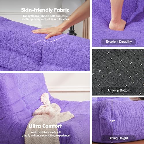 Image of Bean Bag Chair Big Sofa Beanbag Chair for Adults Fireside Chair Bean Bag Lounger with Memory Foam Filled for Home,Apartment or Gaming Venue(Purple Teddy)