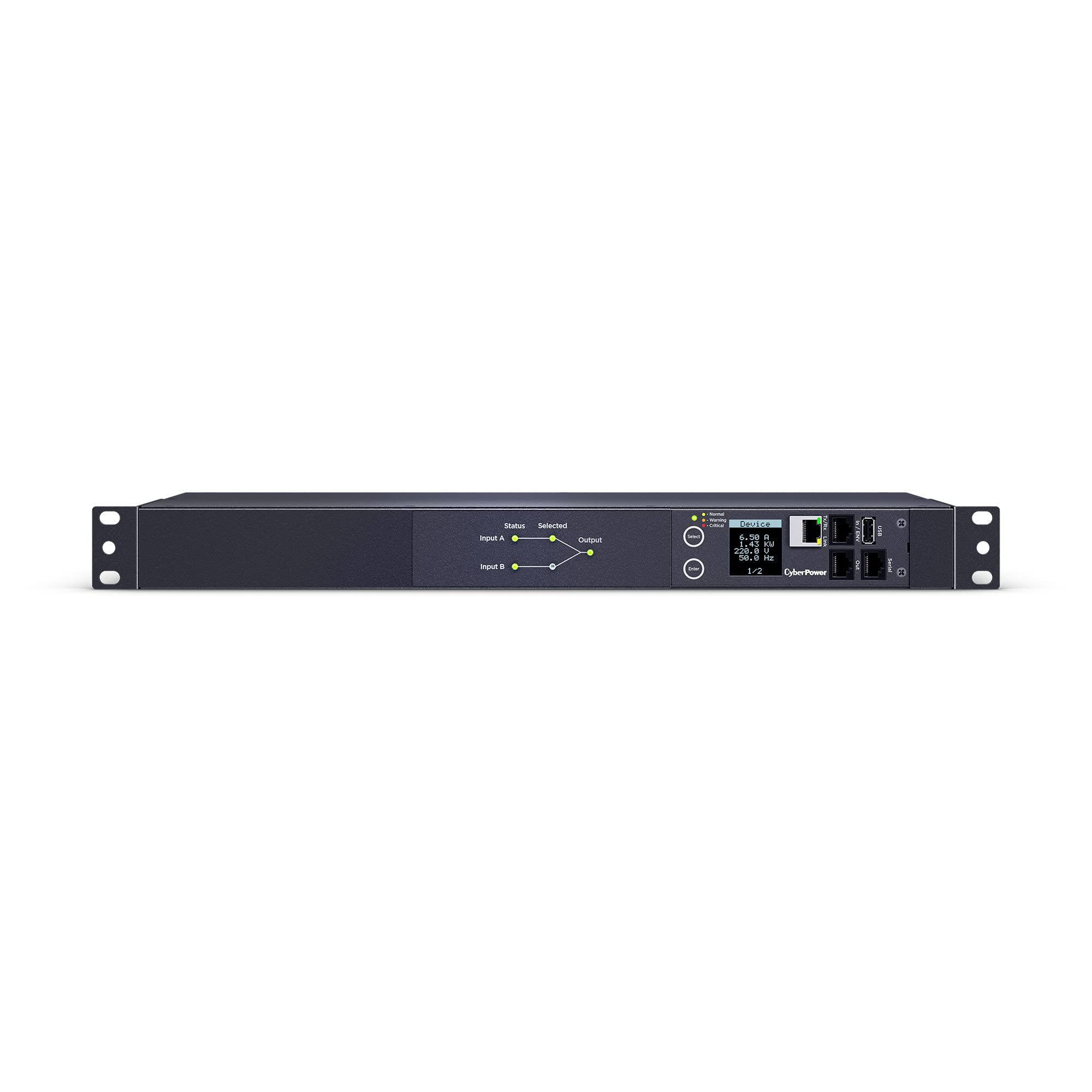 CyberPower PDU44006 Switched ATS PDU, 200-240V, 20A (Derated to 16A), 10 Outlets, 1U Rackmount