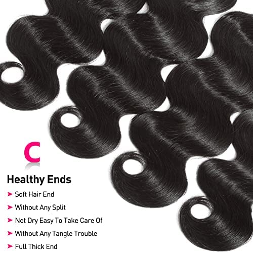 Flady 10A Brazilian Body Wave Hair 4 Bundles with Closure 100% Unprocessed Virgin Human Hair Bundles with 4x4 Free Part Closure (20 22 24 26inch)…