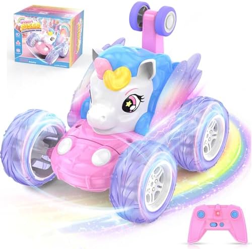 FUIOCOCP Ferngesteuertes Auto Einhorn Spielzeug ab 3 4 5 6 7+ Jahre Mädchen | 2.4GHz RC Stunt Auto mit Leuchtenden Flügeln Kinderspiele Monstertruck Ferngesteuert Crawler Geschenke