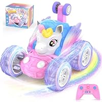 FUIOCOCP Ferngesteuertes Auto, Einhorn Spielzeug ab 3 4 5 6 7 8 9 Jahre Mädchen 2.4GHz RC Stunt Auto mit Leuchtenden Flügeln Kinderspiele Monstertruck Ferngesteuert Crawler Car Geschenke für Mädchen