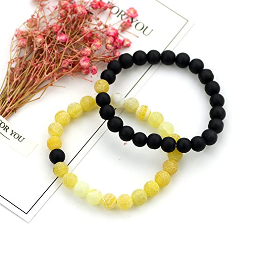 OUGWA Black Matte Agate Yellow Weathering Scrub Agate 8mm Beads Couples His and Hers Bracelet (Yellow and Black 2pcs/sets) - Image 4