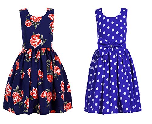 Image of Casual Frock for Baby Girls,Blue Printed and Olive Printed,Pack of 2