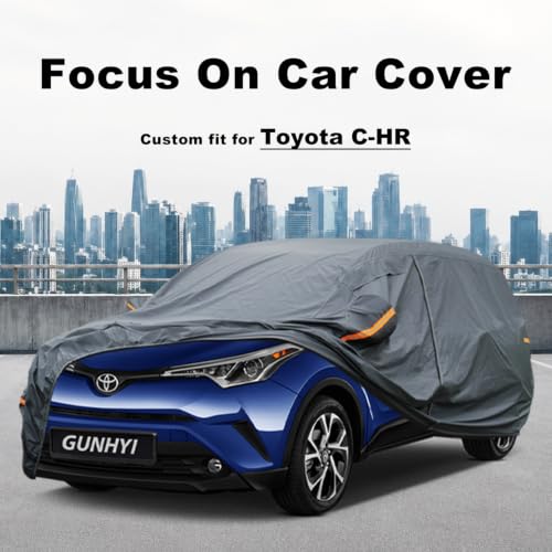 Image of GUNHYI Premium Car Cover Custom Fit Toyota C-HR, 16 Layers Heavy Duty Car Cover Waterproof All Weather with Zipper Door for Sun Rain Snow Dust Uv Protection