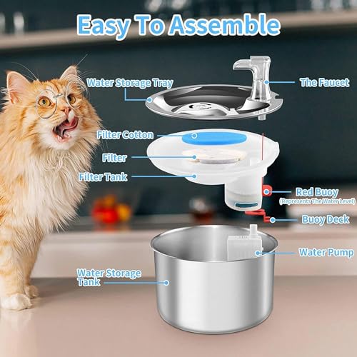 Fuente automática de agua para gatos acero inoxidable 2L miniatura 5