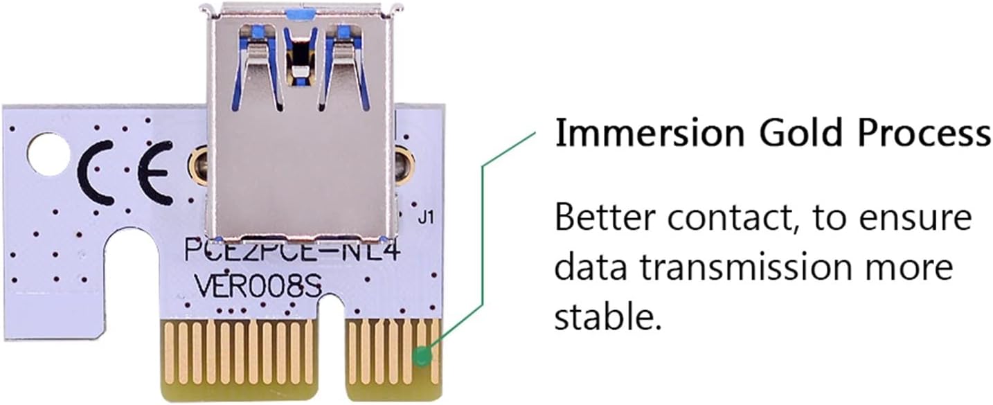 100PCS LED VER008S PCI-E Riser Card PCIE 1X to 16X Extender 60CM 100CM USB 3.0 Cable 4Pin 6Pin SATA Power for GPU Miner(0.3M)