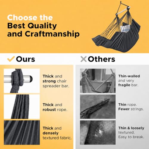 Image of ADVOKAIR Hammock Chair Swing 500lbs Steel Bar Multi-Size Bedroom&Porch | Anti-slip Rings, Adjustable Strap and S-hook, Easy Assembly, Indoor&Outdoor