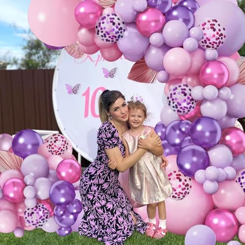 Image of Purple and Pink Balloons - 50Pcs 12 inch Metallic Purple Pink Confetti Latex Balloons for Birthday Bridal Shower Wedding Party Decorations