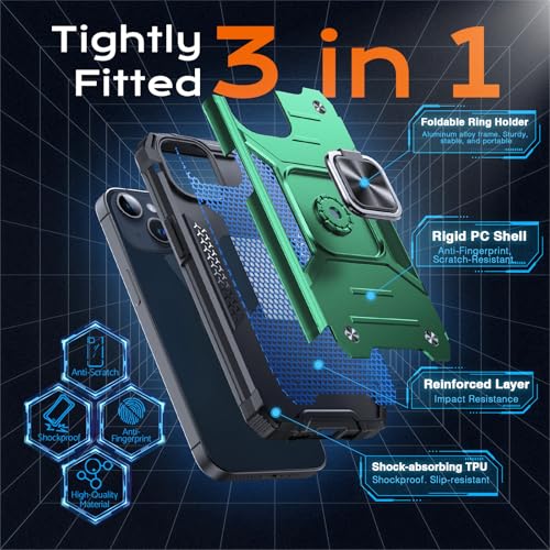 Image of Anqrp Heavy Duty Case for iPhone 13 Mini Case with Enhanced Ring Holder Grip Stand, Military Grade Shockproof Rugged Drop Protective Silicone Hard Slim iPhone 13 Mini Phone Case Cover,Forest Green