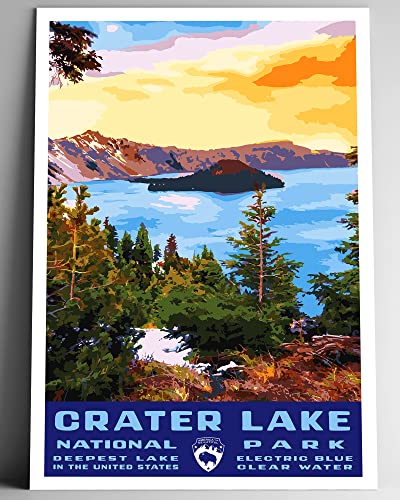 Crater Lake National Park Vintage-Style Travel Poster - 8x10-12x18-18x24-24x36 / 4x6 Postcard WPA Style Art Print Oregon USA (4x6 Inch Postcard)