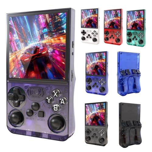 GAMINJA Handheld Game Console, 4 Inch Screen Retro Gaming Console,Support Download Massive Games &WiFi Online Battle &BT, 19+ Emulators Upgrade Chip,3500mAh Portable Pocket Video Games (Purple)