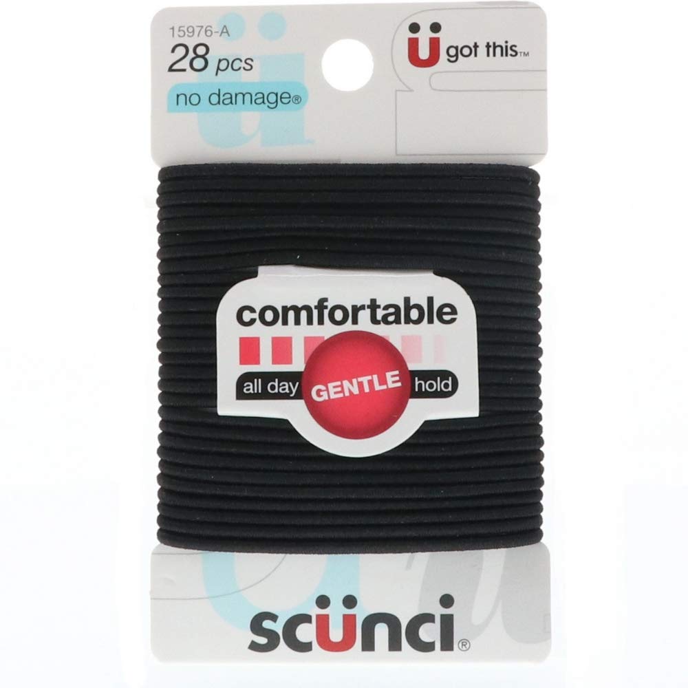 ScunciNo Damage Hair Elastics, Medium, Black 28 ea (Pack of 4)