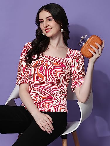 Image of Sheetal Associates Women Casual Puff Sleeves Self Design Top