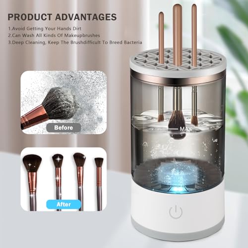 Electric Makeup Brush Cleaner Machine, USB Automatic Quick Wash in Seconds, Cosmetic Brushes Cleaning Tools, Hand-Free Set for Cleaning and Drying - Image 4