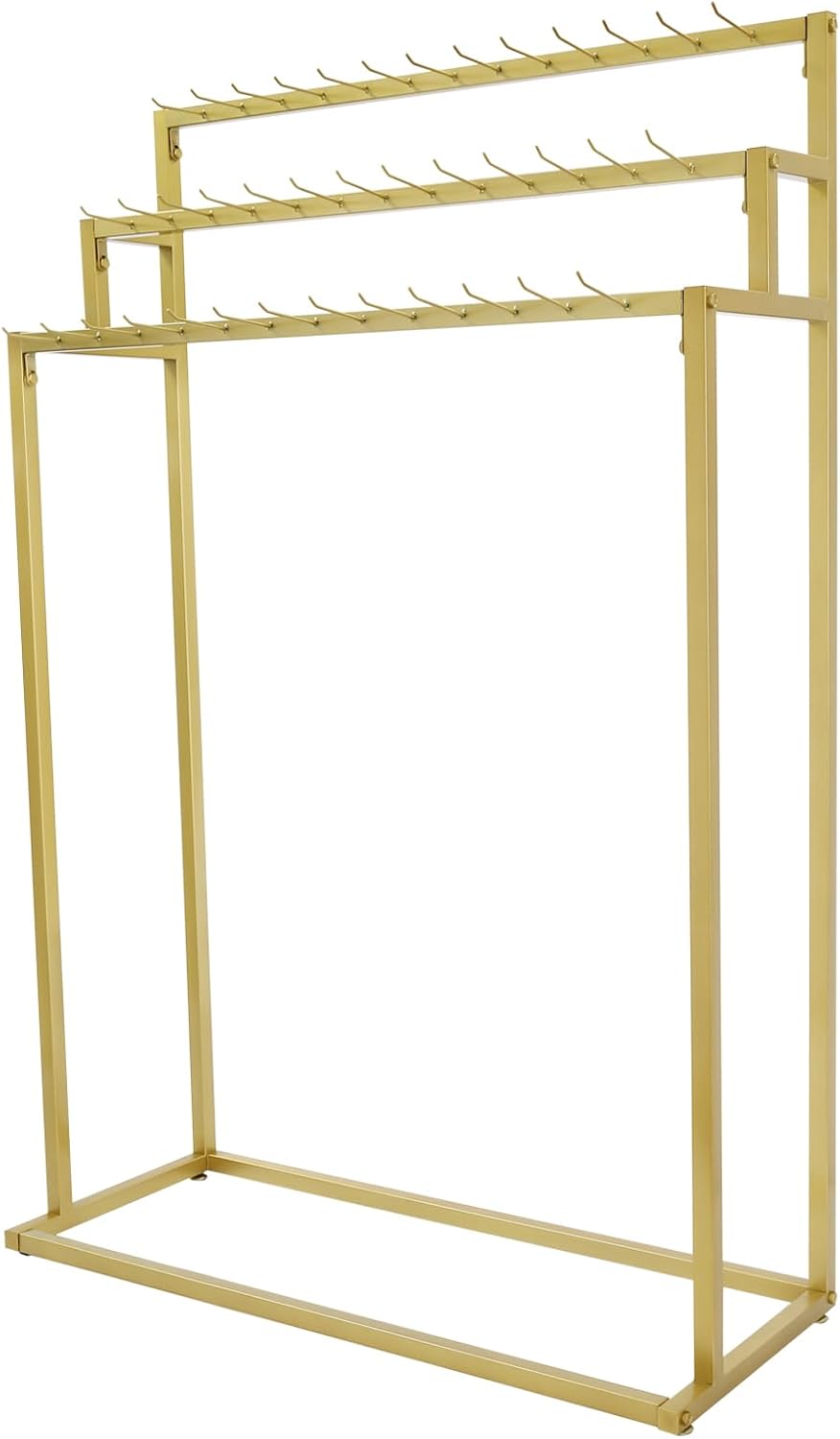 Modern Floor Standing Belt Hanger, Belt Display Stand with 39 Hooks Metal Belt Rack Organizer Storage Shelf for Belt Ties Scarf Bags, Gold