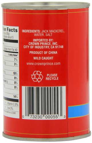 Crown Prince Jack Mackerel in Water, 15-Ounce Cans (Pack of 12)
