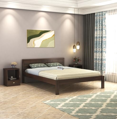 Image of Sheesham Wood Double Bed Without Storage Wooden Bed Queen Size Solid Wood Cot Palang for Bedroom Livig Room Home (Walnut Finish)