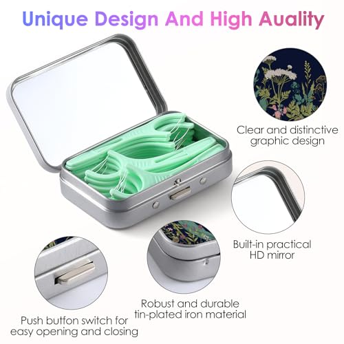 Image of Dental Floss Portable Case, Easy to Store Floss Picks of Various Sizes, Portable Dental Floss Dispenser is Perfect for Travelling, Hotels, Dinners, Appointments.Black Flower