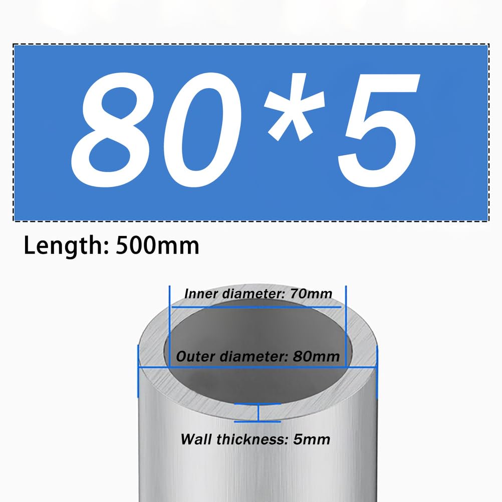 Aluminiumrohr 2 Stück Starkes Leichtes Metall Rundrohr für DIY Projekte Ingenieurwesen Basteln und Heimgebrauch,80x5mm