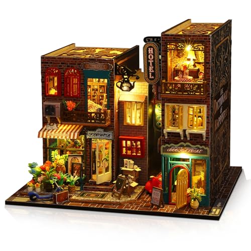 Hallisun DIY Miniature House Kit, Tiny 3D Wooden Street Scene,