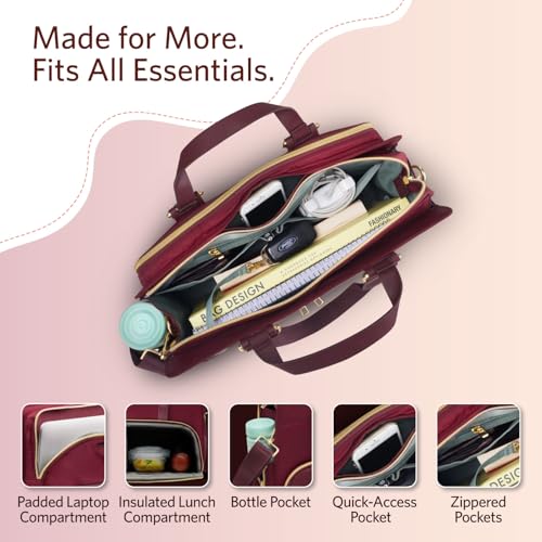 Image of VAYA Zaelia Office Tote Bag for Women with Insulated Lunch Storage, Laptop Work Bag with Removable Shoulder Strap, Stylish Travel & Office Tote