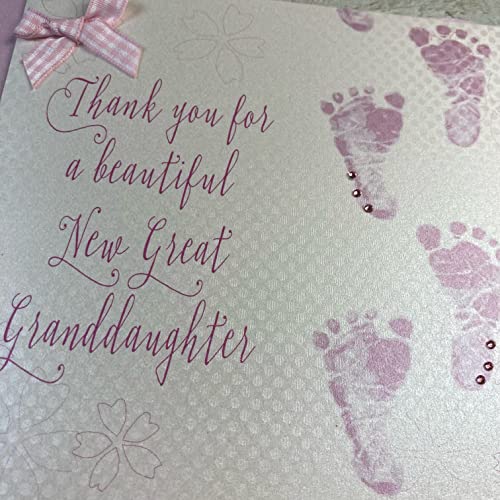 WHITE COTTON CARDS Thank You for a New Great Granddaughter Handmade Baby Card- New Great-Granddaughter WB225-GGD,16cm x 16cm - Image 2