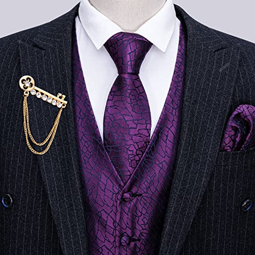 Image of Barry.Wang Mens Suit Vest Paisley /Flower Silk Jacquard Waistcoat Ties Set Formal /Leisure 5PCS