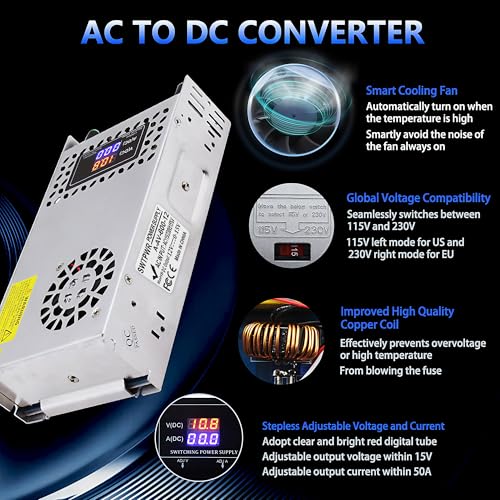 Adjustable Power Supply DC 0-12V 0-50A 600W with LED Display 12V Power Supply Variable AC to DC Converter 110V to 12V Designed for LED Light Car Stereo Electronics (12V-50A-600W, DC12V)4