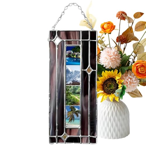 Marcos de – acrílico de 5 x 15 cm | Colgantes de vidrio acrílico manchado hechos a mano con pantalla de fotos, recuerdo decorativo, soporte de recuerdo, marco de fotos para cabina de