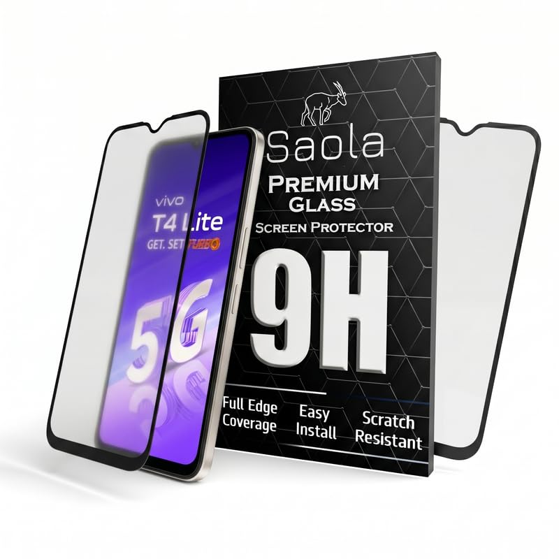 Image of Saola Anti-Glare Matte Screen Protector for Vivo T4 Lite 5G | Smooth Touch Finish, 9H Strength Glass, Full Coverage, Bubble-Free Installation Kit | Quick & Easy Application | Pack of 1