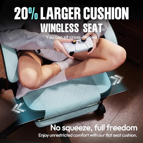 Image of Dowinx Gaming Chair Fabric with Pocket Spring Cushion, High Back Ergonomic Computer Chair with Footrest for Adults, Massage Lumbar Support Swivel Game Chair for Office Gaming 300LBS, Cyan