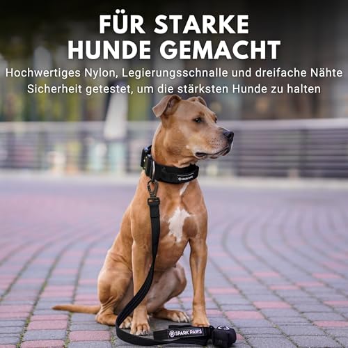 Spark Paws Taktisches Hundehalsband – Robuste, Premium-Qualität, Dick und Langlebig für Große und Mittelgroße Hunde - Black - L: 36-68kg [5cm]
