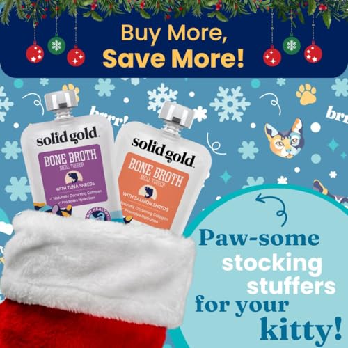 Solid Gold Bone Broth Cat Food Topper - Lickable Wet Cat Food with Protein Shreds for Hydration - Easy to Serve Wet Cat Food Gravy Bone Broth for Cats - Healthy Cat Snacks Treats - Salmon - 12 Pack - Thumbnail 3