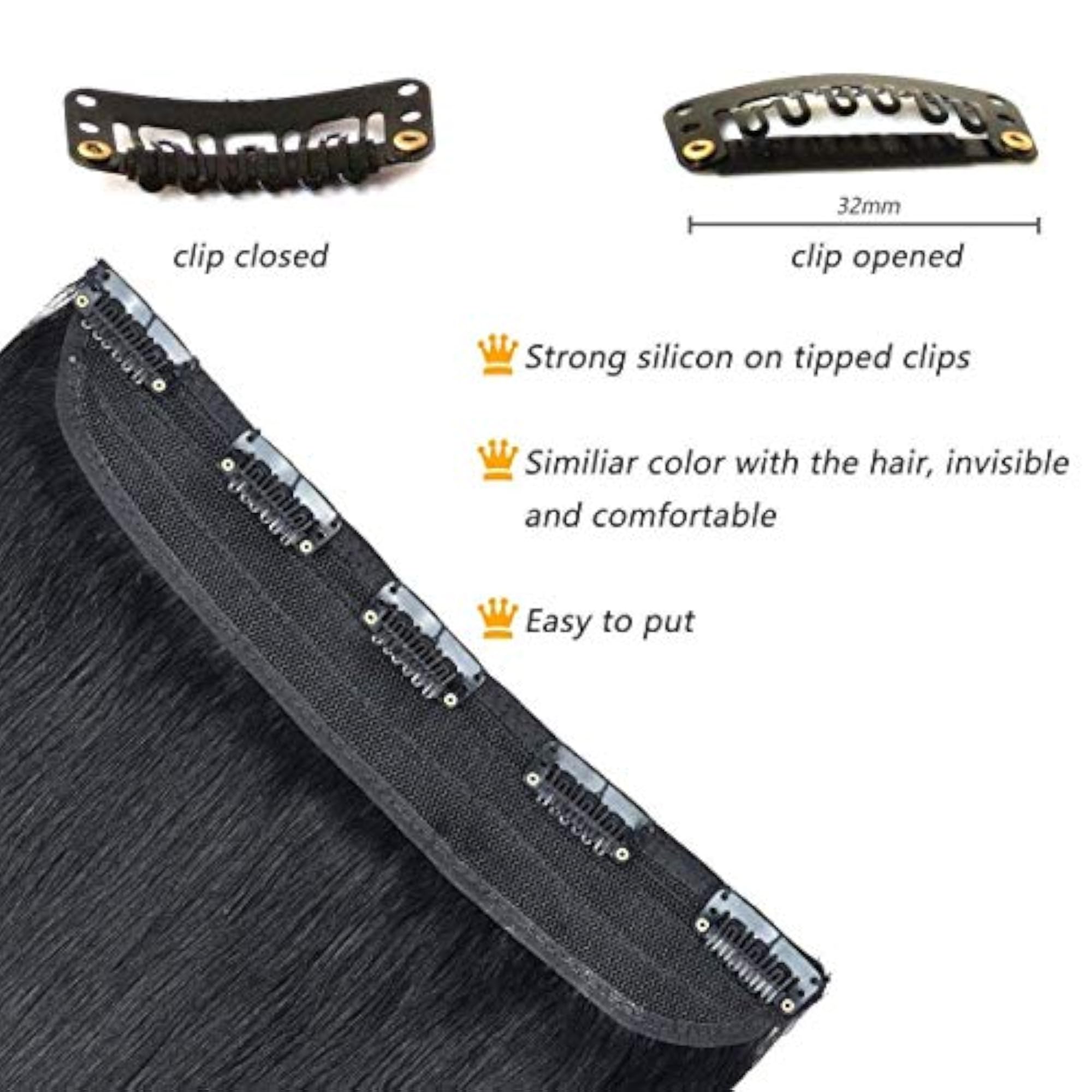 100% Human Hair Extensions with 5 Clips for Women, 18 Inch