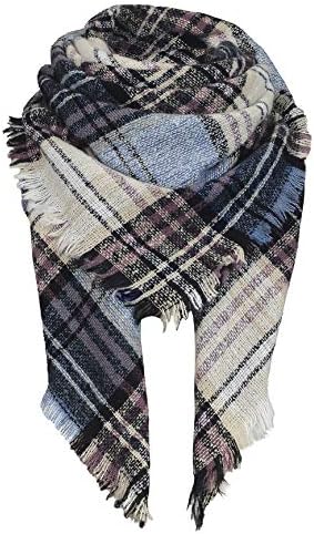American Trends Womens Plaid Blanket Scarf for Women Classic Soft Tartan Wrap Shawl Oversized Shawl Cape Scarves Blue Beige