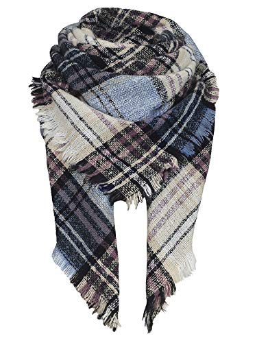 American Trends Womens Plaid Blanket Scarf For Women Classic Soft Tartan Wrap Shawl Oversized Shawl Cape Scarves Blue Beige #TOP29