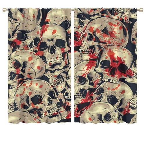 SENQIAN Rideaux cuisine crâne gothique Halloween W36xL63in