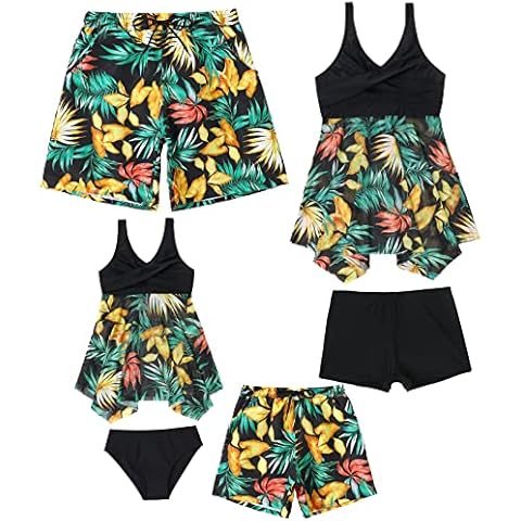 Family Matching Swimsuit Set High Waisted Mommy and Me Swimsuit Two Piece V Neck Girls Bikini Bathing Suit (Dad, M, Family#12) Cover