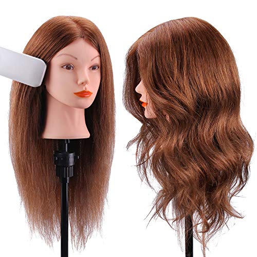 TopDirect Mannequin Head with 100% Human Hair, 18" Dark Brown Real Hair Cosmetology Mannequin Head Hair Styling Hairdressing Practice Training Doll Head with Clamp Holder and Tools - Thumbnail 3