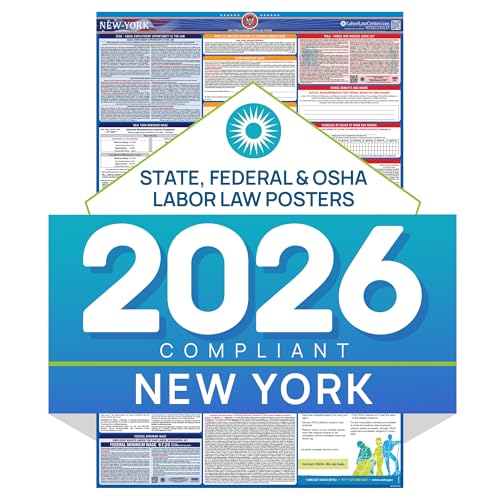 New York 2026 Labor Law Poster – State & Federal Compliance – OSHA, EEOC, FMLA, Minimum Wage – Durable, Laminated & Waterproof Workplace Employment Poster – Made in USA – 26” x 39.5”