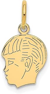 Colar com pingente de cabeça de menino gravável em ouro amarelo 14 k com profundidade .013 para meninas joias finas para mulheres presentes para ela, Pedra Ouro amarelo