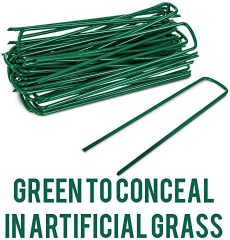 ADEPTNA Heavy Duty Green U-Shaped Garden Pins Securing Galvanised Metal Pegs For Artificial Grass Weed Fabric Landscape Netting Ground Sheets Fleece 15cm Powder Coated (PACK OF 50)