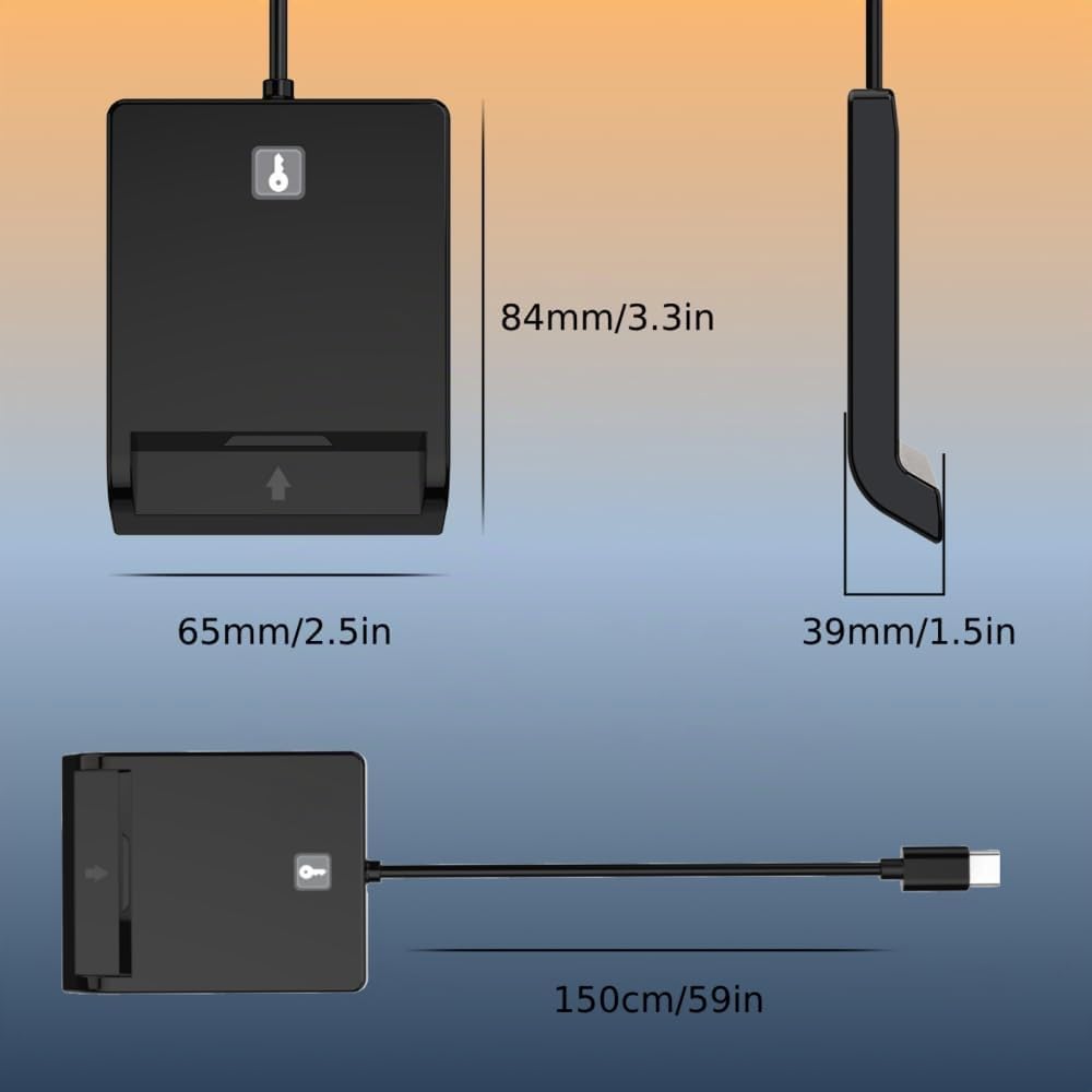 Lector de tarjetas inteligentes de contacto - Lector de tarjetas inteligentes USB con botón virtual para FIDO2 (solo Windows, Cryptnox Cards) - Compatible con Windows, MacOS y Linux - CCID, ISO7816
