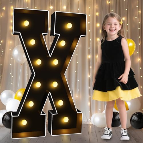 Image of Pooqla 3FT Marquee Light Up Letters, Black Large Letter X Party Decorations | LED Marquee Letters 3 Feet Tall, Black Giant Mosaic Letters Gift for Boys Men Birthday Anniversary Wedding Decoration