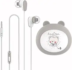 GEEKRIA Fones de ouvido infantis com fio com microfone para escola e aula online, fone de ouvido intra-auricular infantil de 3,5 mm com limite de volume de 85 dB para orelhas pequenas, estojo de