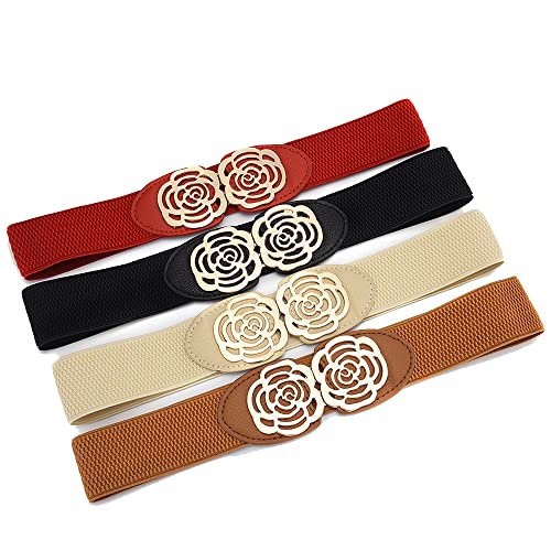 YOU&M Women's Elastic Metar Rose Double-Flower Stretch Corset Waist Belts for Elegant Dresses4