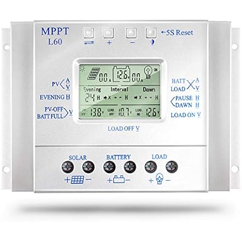 SolaMr 60A Solarladeregler 12V/24V Automatische Erkennung der Spannung Solarpanel-Intelligenzregler mit LCD Display und USB-Anschluss Cover