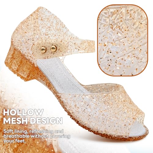 techcity Girls Princess Costumes Jelly Flats Snow Queen Dance Party Birthday Cosplay Shoes Open Toe Dress Up Sandals for Toddler, Little Kids4